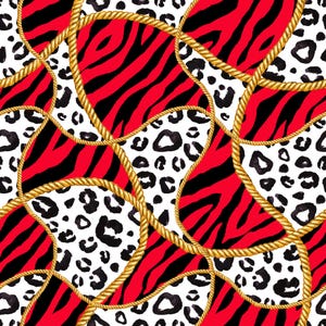 Red Leopard Zebra Seamless Pattern, Luxury Gold Chain Animal Print Digital Paper, Red Black White Scarf Print,Mixed Media Pattern,Commercial
