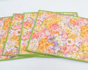 Summer Floral Quilted Placemats – Set of 4 Handmade and Reversible