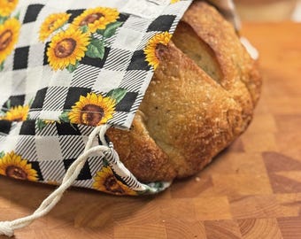 Bolsas de pan ecológicas: juego de 3 bolsas de algodón hechas a mano para guardar el pan en la cocina.