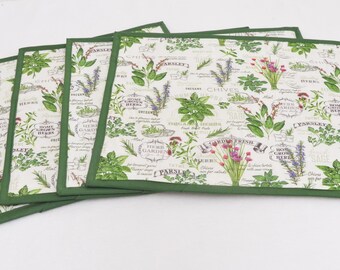 Jogo Americano Acolchoado com Estampa de Jardim de Ervas – Conjunto de 4 peças reversíveis feitas à mão