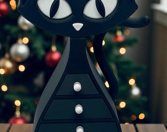 FREE-SHIPING!!!! 3D Printed Cat Jewelry Organizer – Cute Black and White Cat Drawer Box –  Small Accessories Storage – Custom Color Options