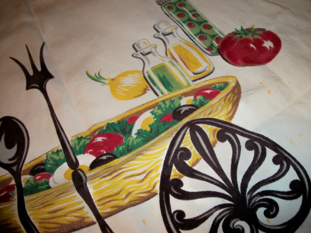 Kitschy Vintage Tablecloth Cotton Sixties Spanish Olives and Etsy
