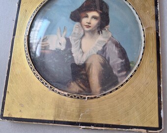Convex glass art print, Raeburn boy with a rabbit, cardboard frame