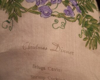 vintage souvenir hankie, December 25, 1961, Christmas cruise menu