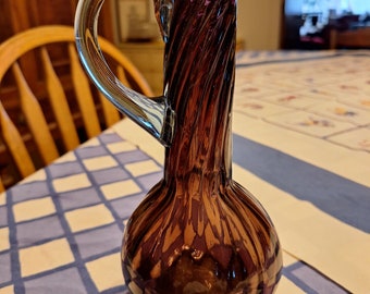 Vintage purple vase, hand-blown art glass pitcher vase