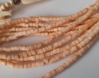 Vintage carved bone necklace and earring set elephants and heishe beads  SALE PRICE!