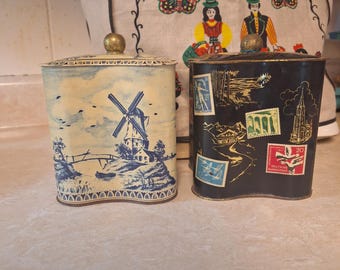 Vintage tins lot of two,Dutch windmills, Parisian stamps, 60's