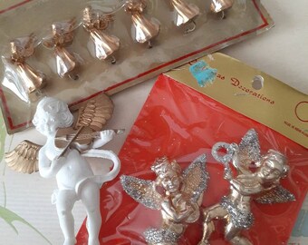 Vintage Christmas angel ornaments, in package, 60's decor