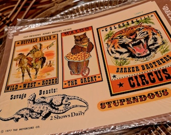 Meyercord vintage waterside decals, 3 packages, 1977, circus