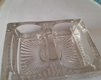 Heavy pressed glass double open salt cellar repurposed match holder striker.