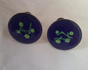 Copper and enamel screw back earrings, 1960's