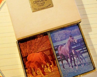 Congress Playing Cards, two decks, horses, Cel U Tone, vintage Free Shipping