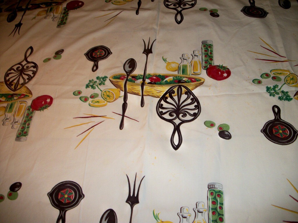 Kitschy Vintage Tablecloth Cotton Sixties Spanish Olives and Etsy