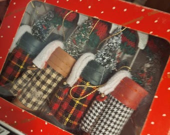 Vintage 80s Golf Bag Christmas ornaments, plaid, Dillards