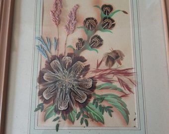 Dakota Prairie Pictures botanical flower and feather paint, Ida Bisek signed