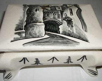 Trinket box, hand painted Hidalgo Street, signed..M. Luna