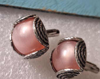 Silver cufflinks, vintage 1970 pink