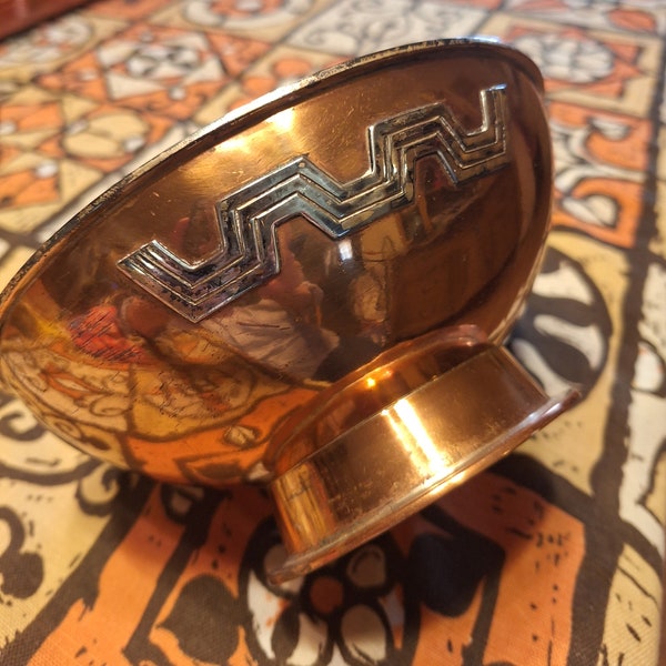 Taxco Victoria copper & sterling silver footed bowl