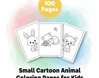 Small Cartoon Animal Coloring Book, 100 Bold and Easy for Kids, cartoon-style printable (PDF)