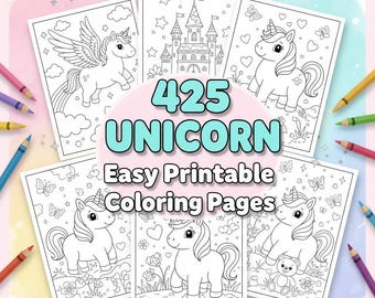 Unicorn Coloring Book, 425 Easy and Bold coloring pages (Digital Download)