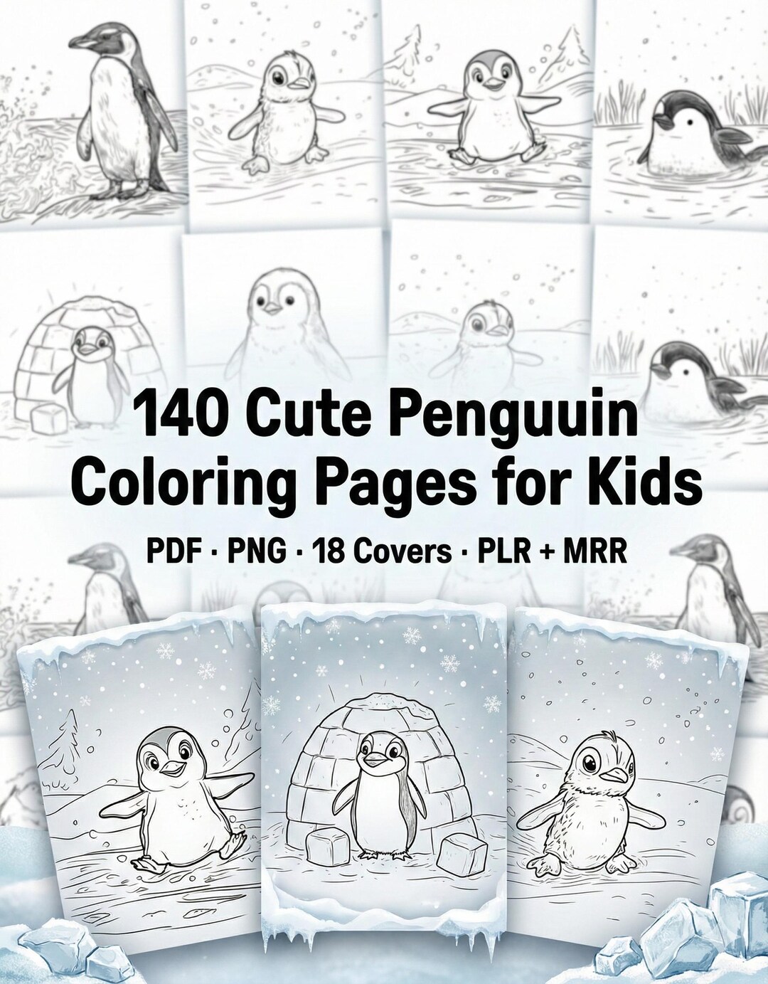 Spring Penguin Colour In 140 Penguin Coloring Pages for Kids, Winter Coloring With PLR MRR ...