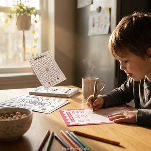 Peut inclure: Un ensemble de feuilles d'activit&eacute;s imprimables comprenant un labyrinthe Winter Maze 01, une page de coloriage de bonhomme de neige et une fiche de tra&ccedil;age de chiffres avec le texte 1 2 3, en noir et blanc avec des touches de rouge, vert et marron.