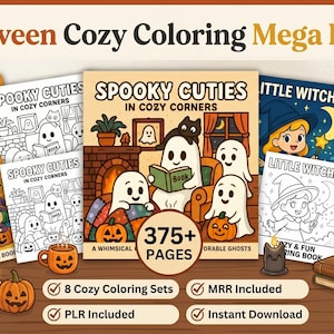 Halloween Cozy Coloring Mega Bundle, 375+ Cozy Halloween Coloring Pages, 8 Coloring Books, Adult & Kids Coloring Bundle, PLR MRR Included