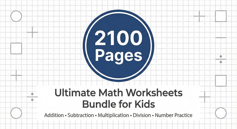 2100 Math Worksheets Bundle for Kids, Homeschool Printable (PDF Pattern ...