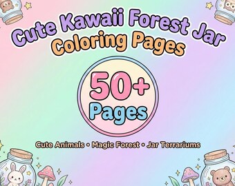 Kawaii Forest Jar Coloring Pages: Woodland Scenes for Adults & Kids (Digital Download)
