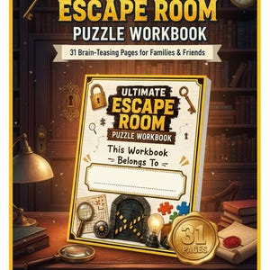 Escape Room Puzzle Workbook, 31 Pages Printable Brain Games, Codes, Ciphers, Riddles, Logic Puzzles, Family Game Night, Classroom Activity