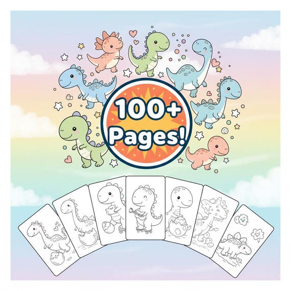 Cute Dino Coloring Pages for Kids | Adorable Dinosaur Activity Sheets | Fun Printable (PDF)