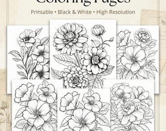 250 pagine da colorare con fiori vintage, disegni floreali stampabili (PLR e MRR)