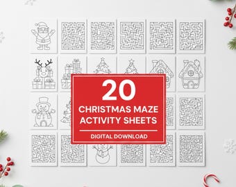 Activiteitenbladen kerstdoolhof voor kinderen, puzzelpakket kerst (digitale download)