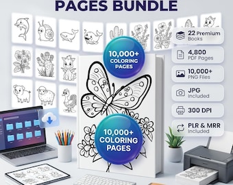 10000+ Coloring Pages Ultimate Bundle, Kids & Adults (PDF, PNG, JPG), coloring book plr mrr