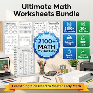 2100 Math Worksheets Bundle for Kids, Bold and Easy Printable Activities (PLR & MRR Included)