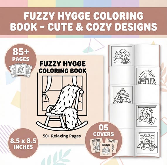 Hygge Coloring Book, 85 Cozy Pages, PLR MRR License (Digital Download)