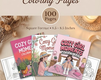 Cozy Girl Moments Coloring book, 100 Bold & Easy Pages (Digital Download), PLR and MRR Included