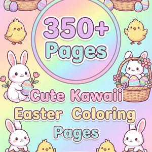 Kawaii Easter Coloring Book, 380 Bold & Easy Pages (Digital Download), PLR and MRR Included