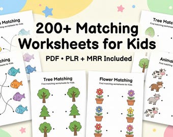 200 matching worksheets for kids, with PLR MRR (digital download)