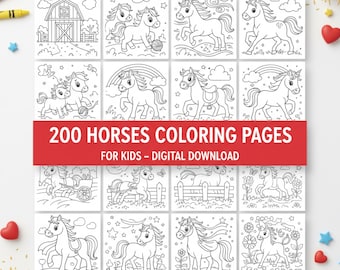 Horse Coloring Pages for Kids, Fun Farm Animal Coloring Book PDF, Instant Download