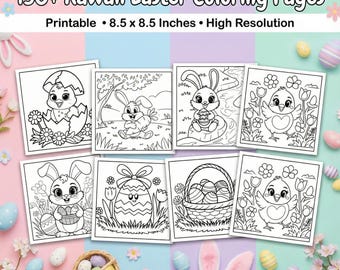 130+ Kawaii Easter Coloring Book, Bold and Easy pages, PLR and MRR (Digital Download)