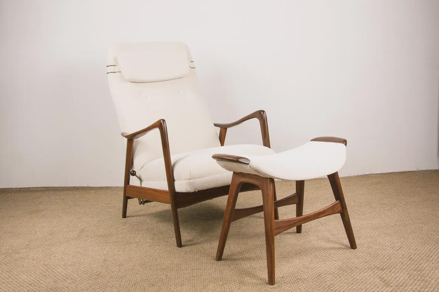 Grand Fauteuil Scandinave En Teck Avec Ottomans Par Folke Ohlsson Pour Westnofa 1960