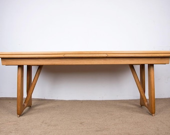 Mesa de comedor extensible de gran tamaño, de 320 cm, en roble, diseñada por Guillerme y Chambron para Votre Maison en 1960.