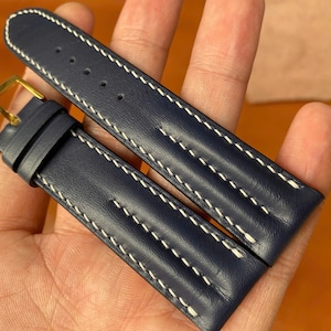 Handmade Navy Pullup Calfskin Leather Watch Strap, Multiple Sizes Available