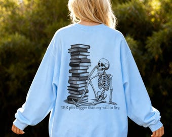 Skelett lesen Sweatshirt, lustige Buchliebhaber Rundhalsausschnitt