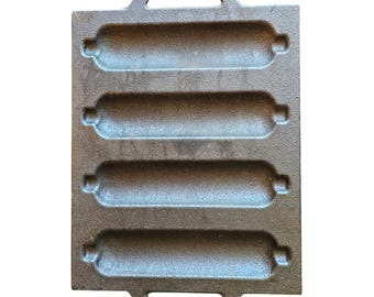 Heavy Duty Cast Iron 4-Well Sausage Corn Dog Baking Pan Mold Heavy Black