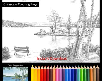 Lake Winnipesaukee Chief Chocorua Coloring Pages w/Instructions for both 5x7 and 8x10 sizes Digital Download & Printable for Adult and Kids