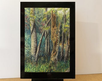 Tree Woodland 5x7 Lightening Struck Summer Landscape One-of-a-Kind Watercolor NOT a Print, NOT AI Wall or Table Art