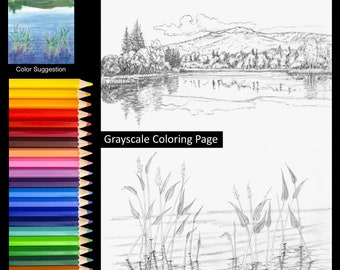 Mt Monadnock Mountain Rural Coloring Page w/Instructions for 5x7 and 8x10 size Digital Download and Printable for Adult and Kids