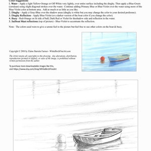 Dinghy Row Boat Harbor Cove Seascape Coloring Pages w/Instructions for both 5x7 and 8x10 sizes Digital Download & Printable Adult and Kids 画像 4